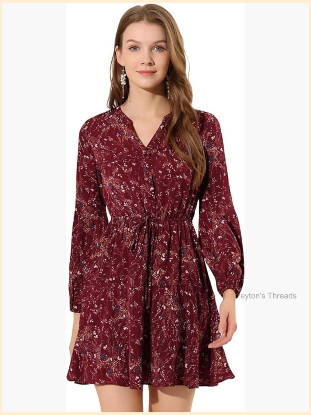 Allegra K Women's Button Front Tie Waist Vintage Long Sleeve Floral Dresses - Picture 1 of 5